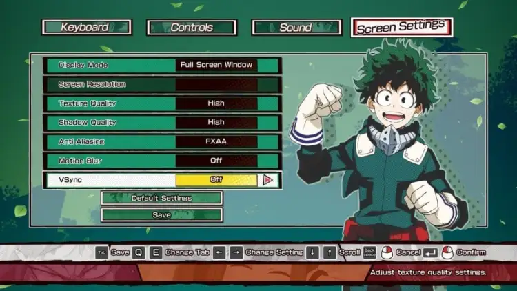 My Hero One's Justice Graphics Settings