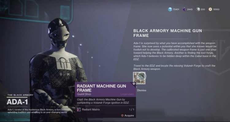 Destiny 2 Black Armory Ada 1 Machine Gun Quest Done
