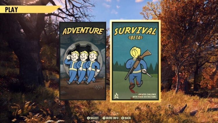 Fallout 76 Survival Menu