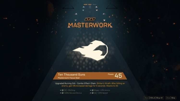 Anthem Leveling, Masterworks, Rolls, Components, Combo Guide Masterwork 1