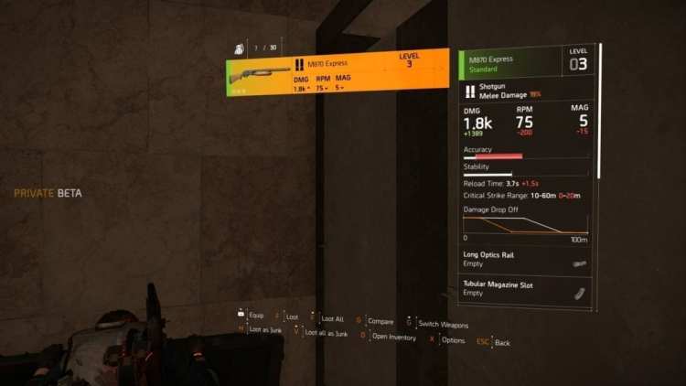 The Division 2 Private Beta Loot Pickup Inventory