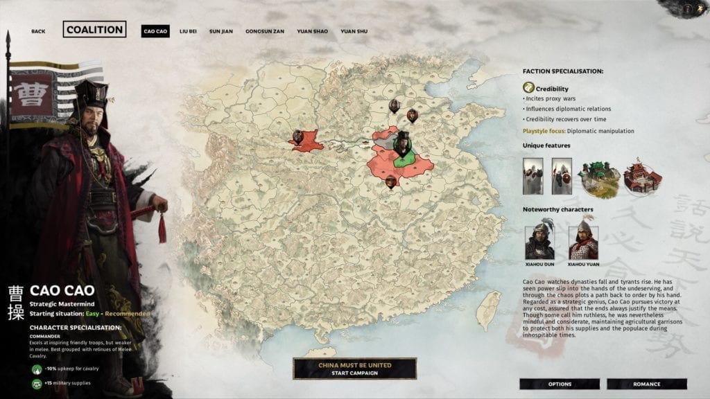 Total War Three Kingdoms Guide Cao Cao Selection