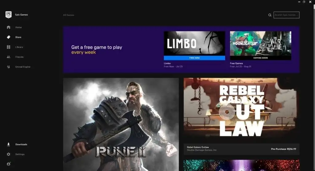 Epic Games Store Page