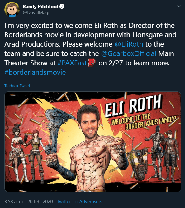 Borderlands movie Eli Roth director Gearbox Randy Pithford PAX East