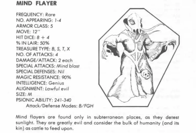monsters: mind flayer, illithid, larva via Advanced Dungeons & Dragons Monster Manual (D&D)