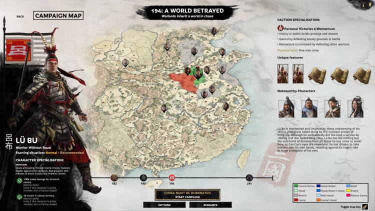 Total War Three Kingdoms A World Betrayed Lu Bu Faction Campaign Guide Momentum Greatest Warriors Campaign Start