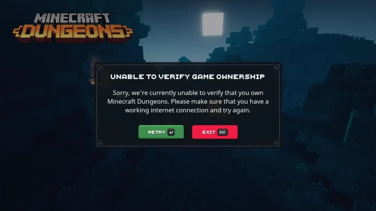 Minecraft Dungeons Xbox Live Verify Game Ownership Error Unable To Sign In 1