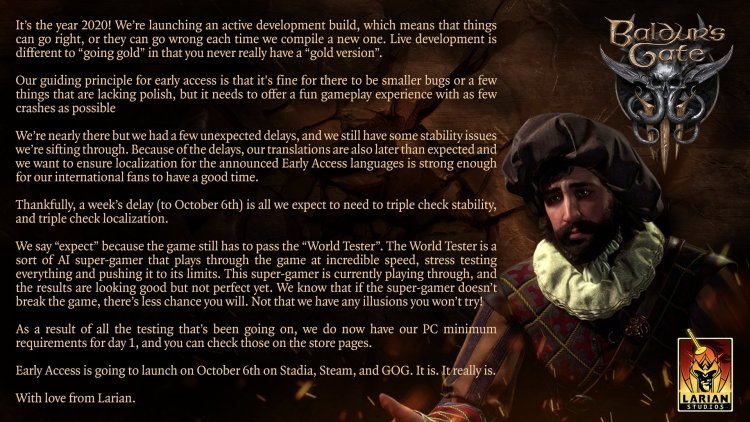 Baldurs Gate 3 Delayed Early Access Message