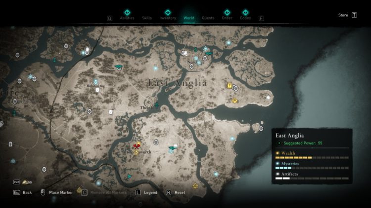 Assassin's Creed Valhalla Полная карта мира Руководство по сундукам с сокровищами 3b Восточная Англия
