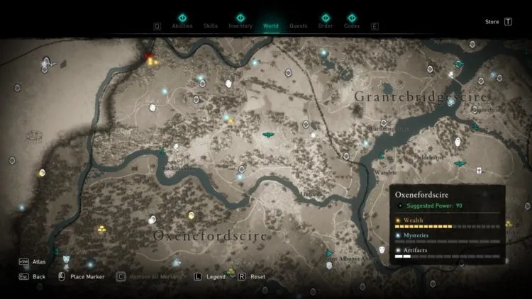 Assassin's Creed Valhalla Полная карта мира Руководство по сундукам с сокровищами 5a Oxenefordscire