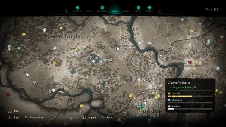 Assassin's Creed Valhalla Полная карта мира Руководство по сундукам с сокровищами 5b Oxenefordscire
