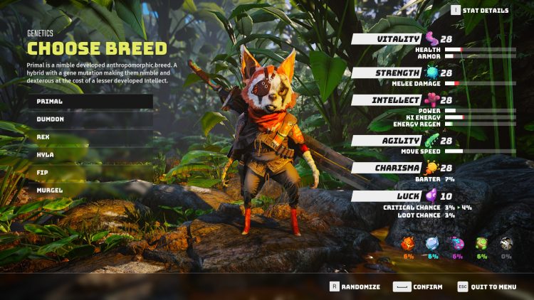 Biomutant Character Creation guide class skills