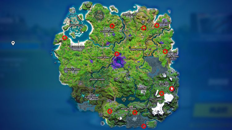 Fortnite Cosmic Chest Alien Artifacts Locations Map