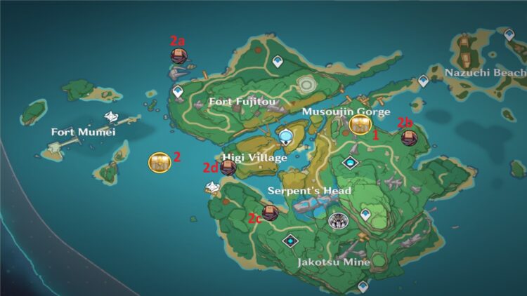 Genshin Impact Đảo Yashiori Hướng dẫn Rương sang trọng Electro Seelie Sword Hilt Câu đố Mất văn bản 1 Bản đồ