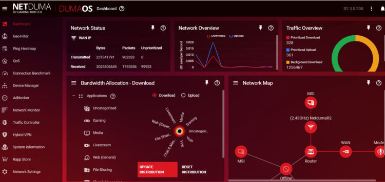 Снимок экрана Netduma Os Dashboard R2 Router Revision