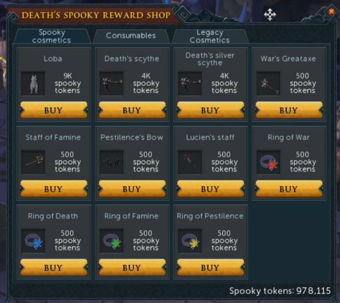 Runescape Halloween Event 2021 Death's Spooky Reward Shop