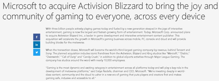 Microsoft Activision Blizzard Acquired Full Announcement