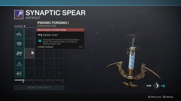 Destiny 2 Witch Queen Synaptic Spear Artifact Mods Guide 1