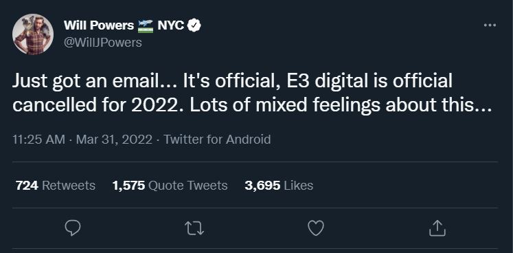 E3 2022 Canceled Tweet