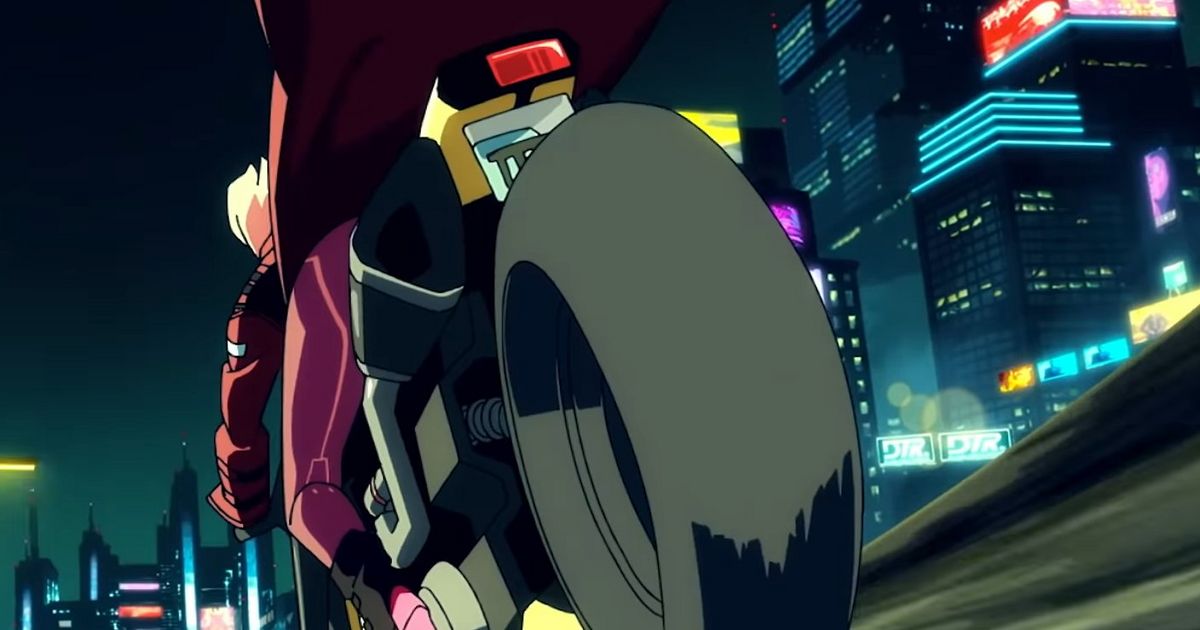 Cyberpunk 2077 anime Night City motorcycle