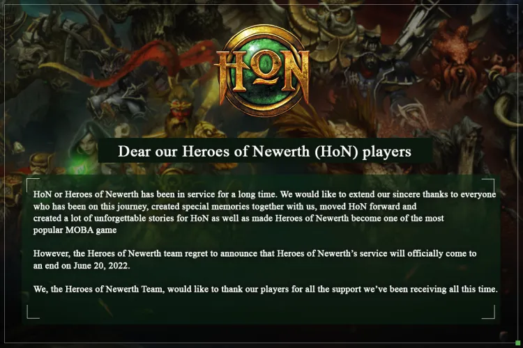 Heroes Of Newerth Shutting Down Developer Announcement