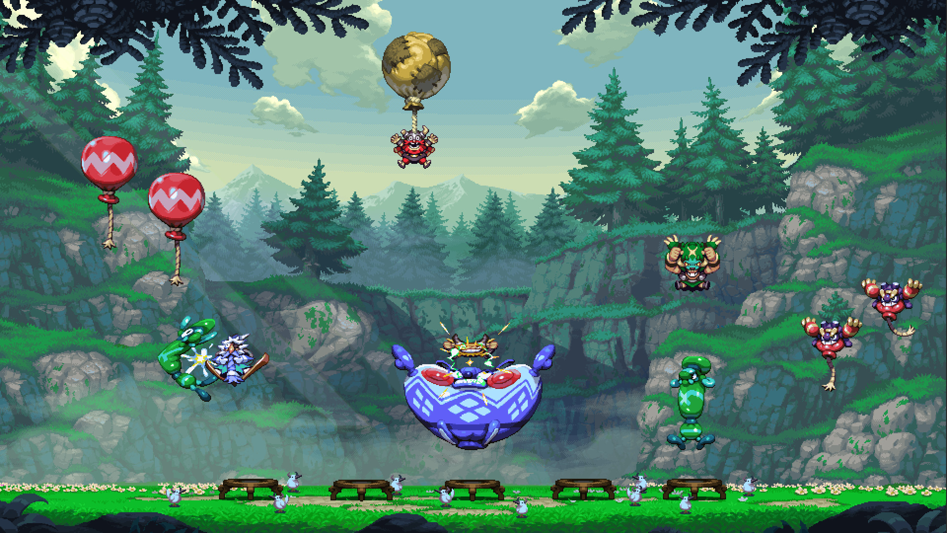 Vikings on Trampolines game bouncing balloons