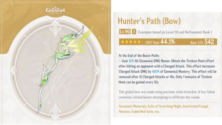 Genshin Impact Tighnari Best Weapons Guide Hunter's Path Prototype Crescent Viridescent Hunt Stringless Amos Bow 1