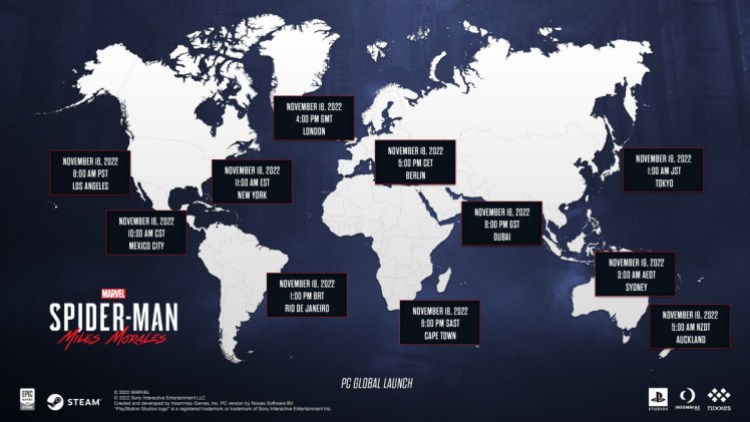Marvel's Spider Man Miles Morales Global Launch Map