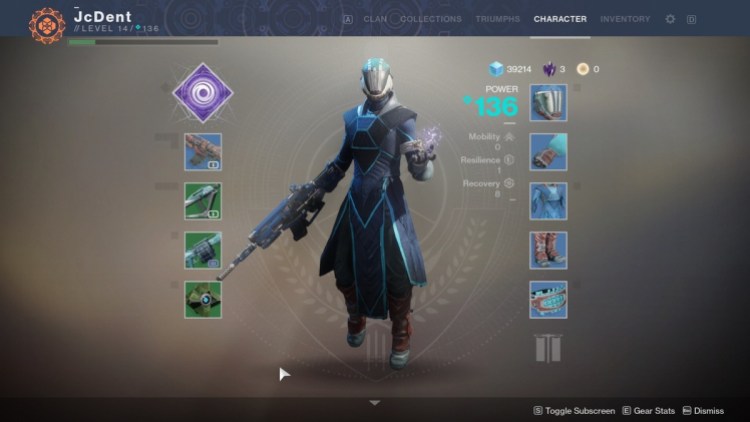 Ancient Destiny 2 screenshot showing a Warlock rated at 136 power. He's blue. 