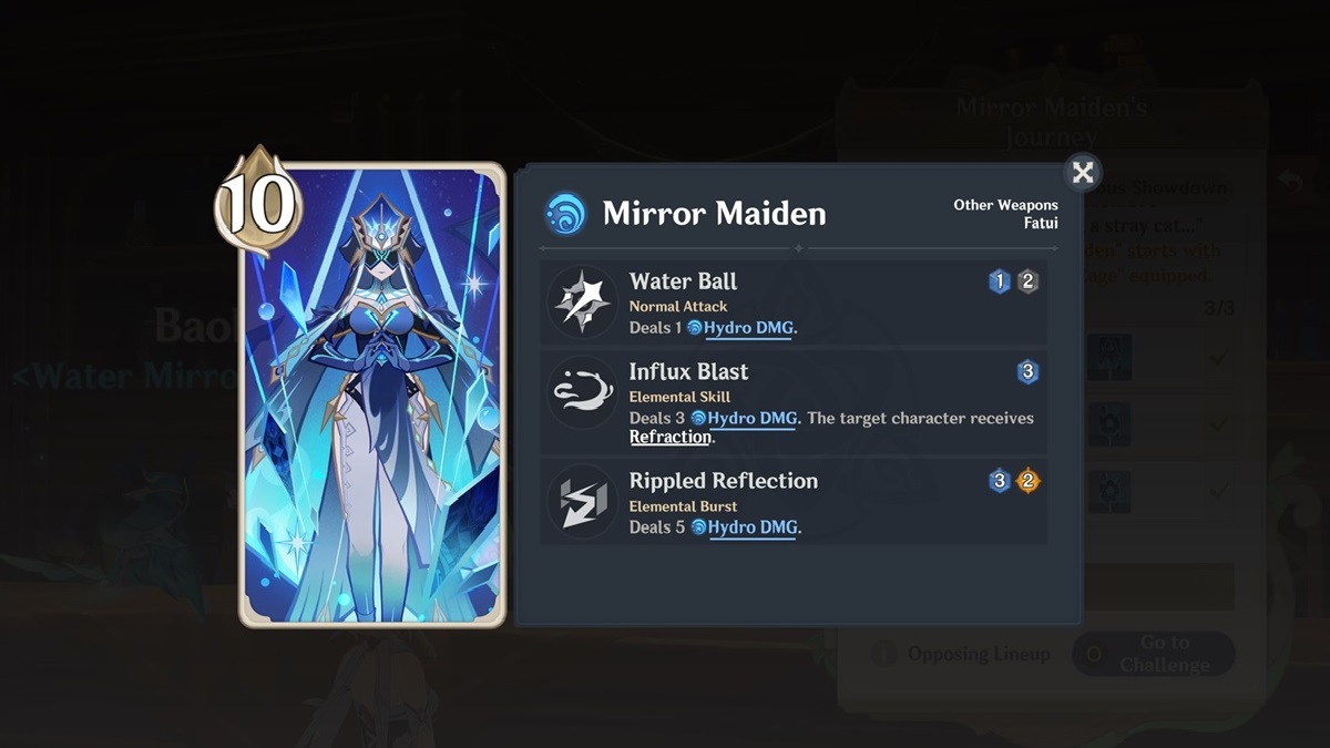 Genshin Impact Genius Invokation Mirror Maiden Tavern Challenge Guide Mirror Maiden's Journey 3