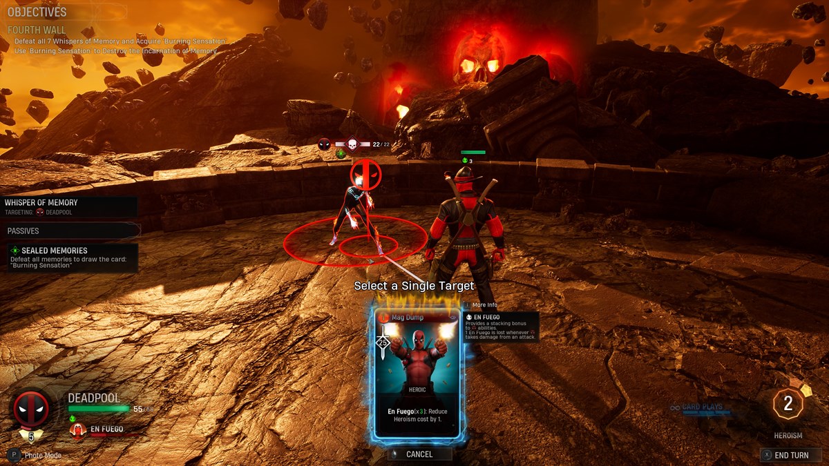 Marvel's Midnight Suns Deadpool Legendary Card Challenge Guide Fourth Wall Burning Sensation 1c