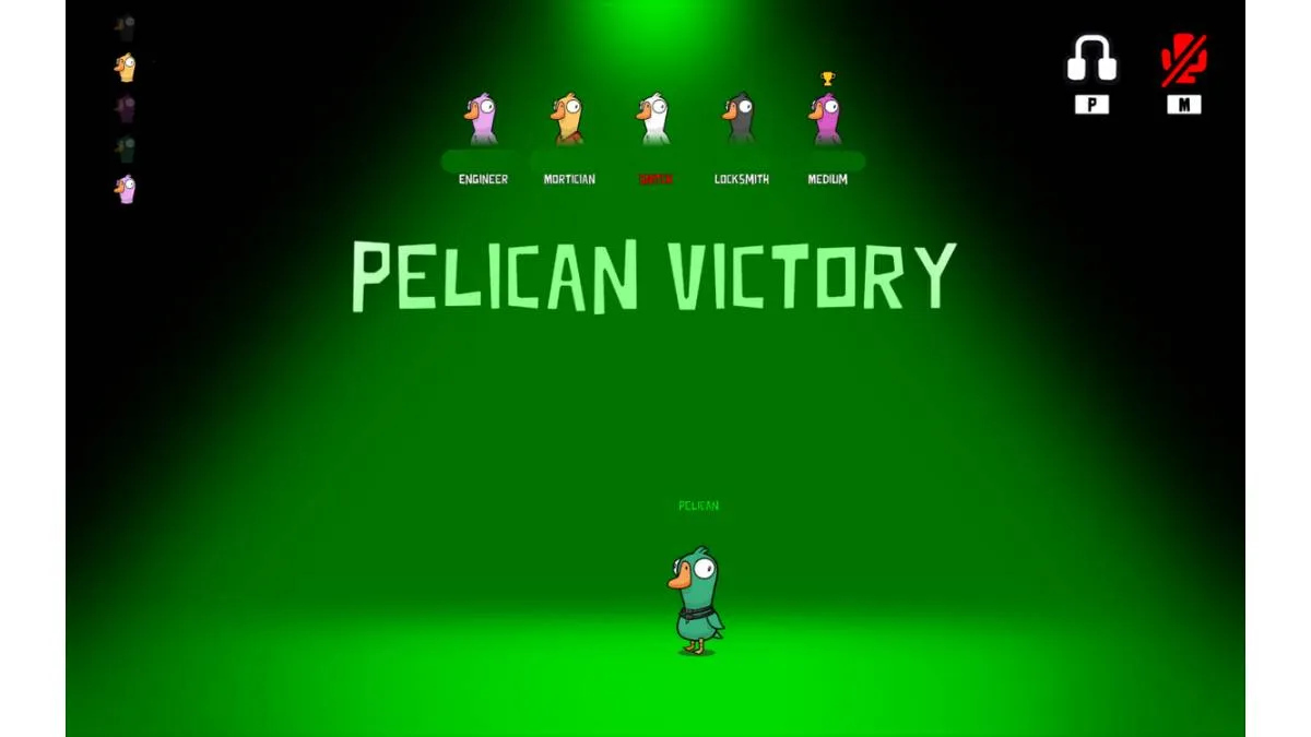 A screenshot of a Pelican winning in a game in Goose Goose Duck