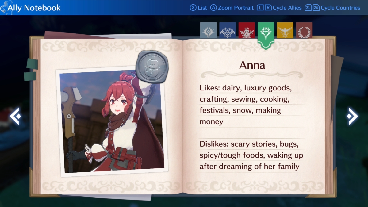 Fire Emblem Engage Anna Likes Dislikes