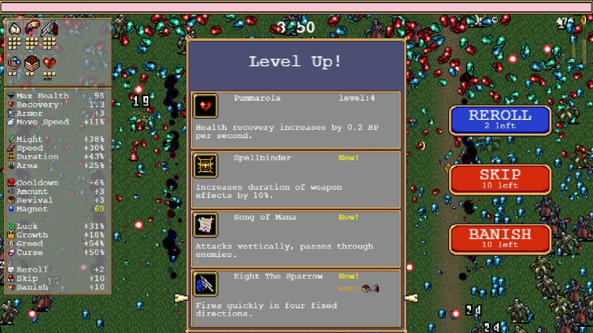 Vampire Survivors Arme Evolution Guide huit le moineau