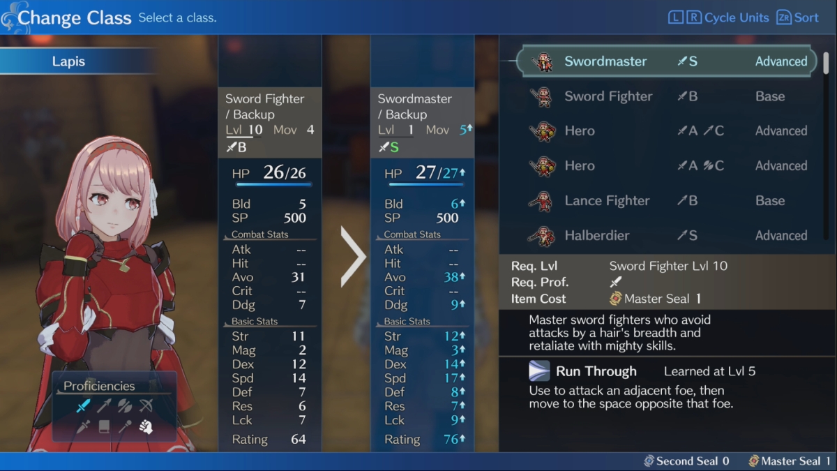Fire Emblem Engage Lapis Class Change To Swordmaster