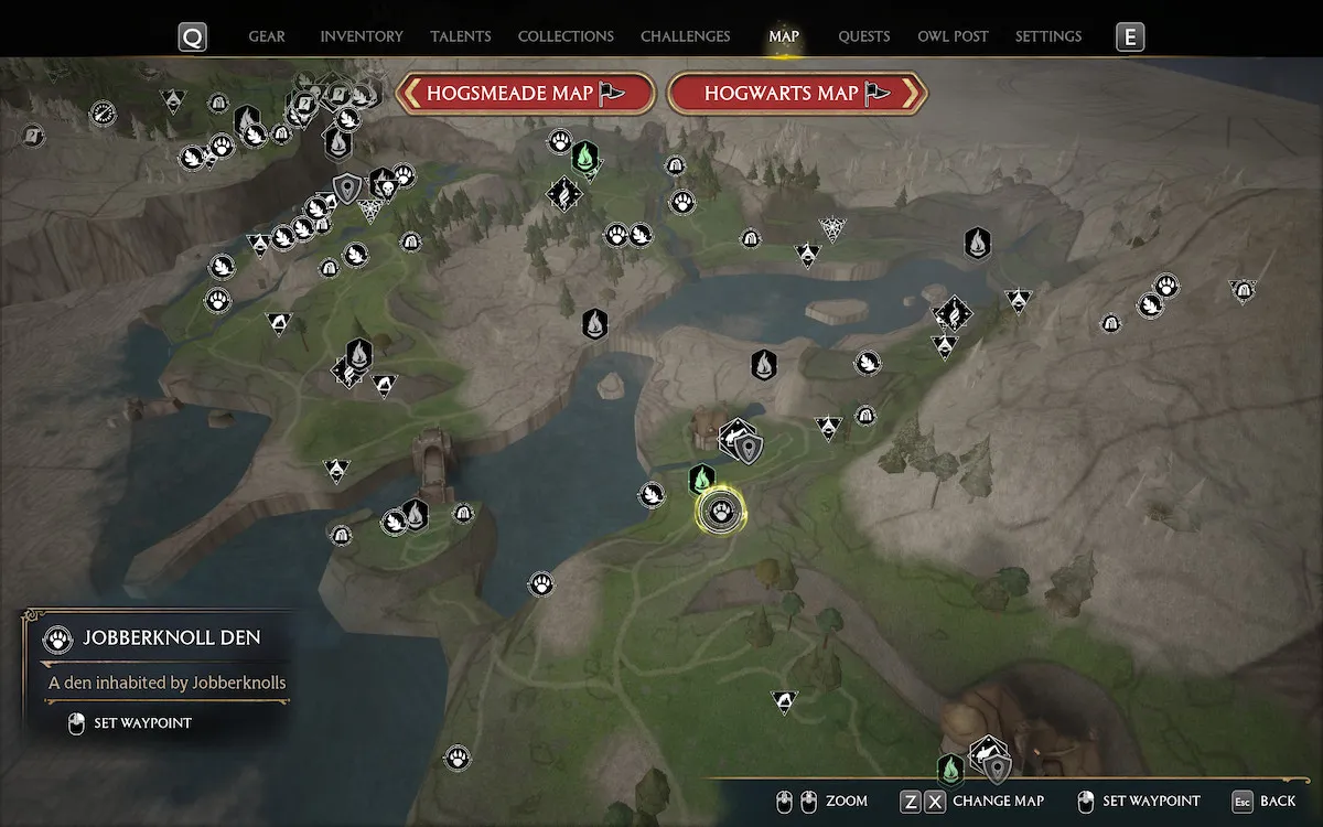 Где найти всех зверей в Hogwarts Legacy Jobberknoll Map Location 4