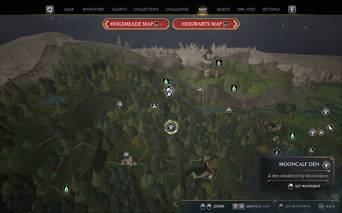 Где найти всех зверей в Hogwarts Legacy Mooncalf Map Location 2