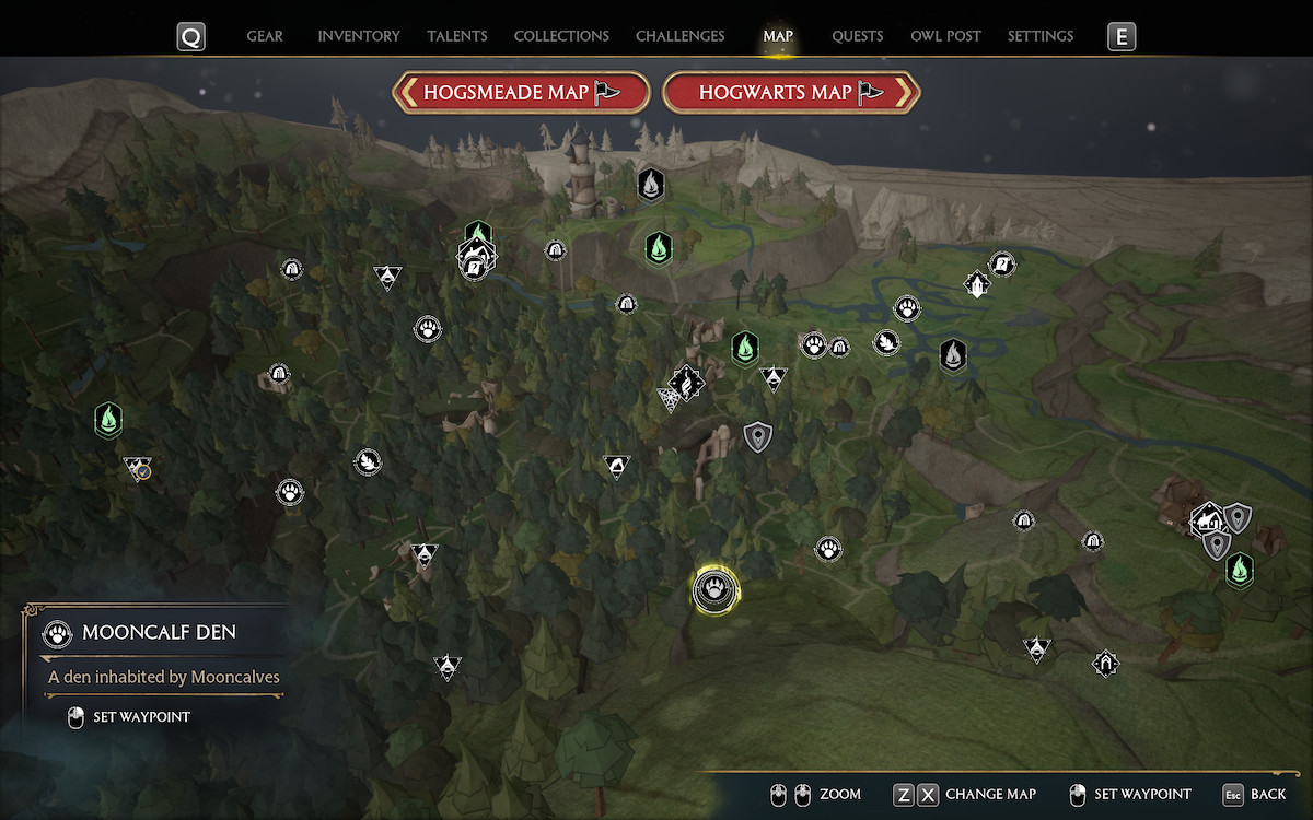 Где найти всех зверей в Hogwarts Legacy Mooncalf Map Location 3