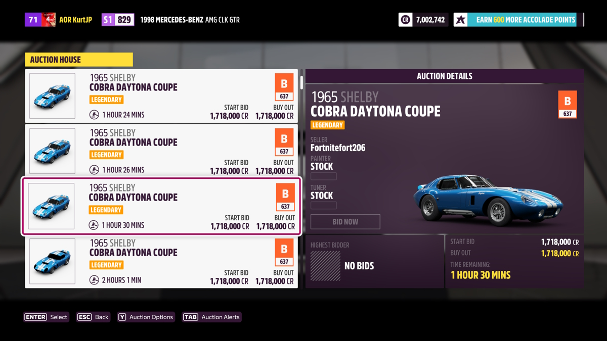 El coche más caro de Forza Horizon 5 Shelby Daytona Coupe Casa de subastas