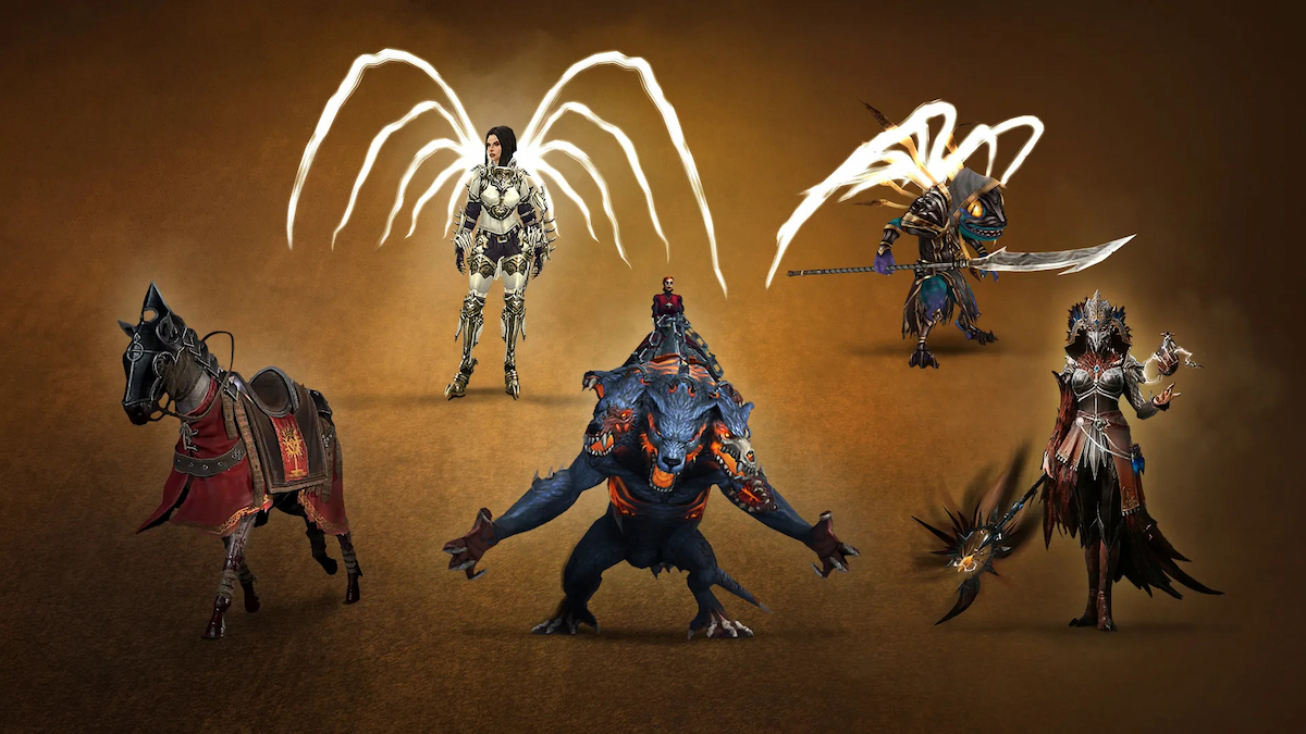 Diablo 4 All Pre Order Items Including The Mounts Standing In Poses