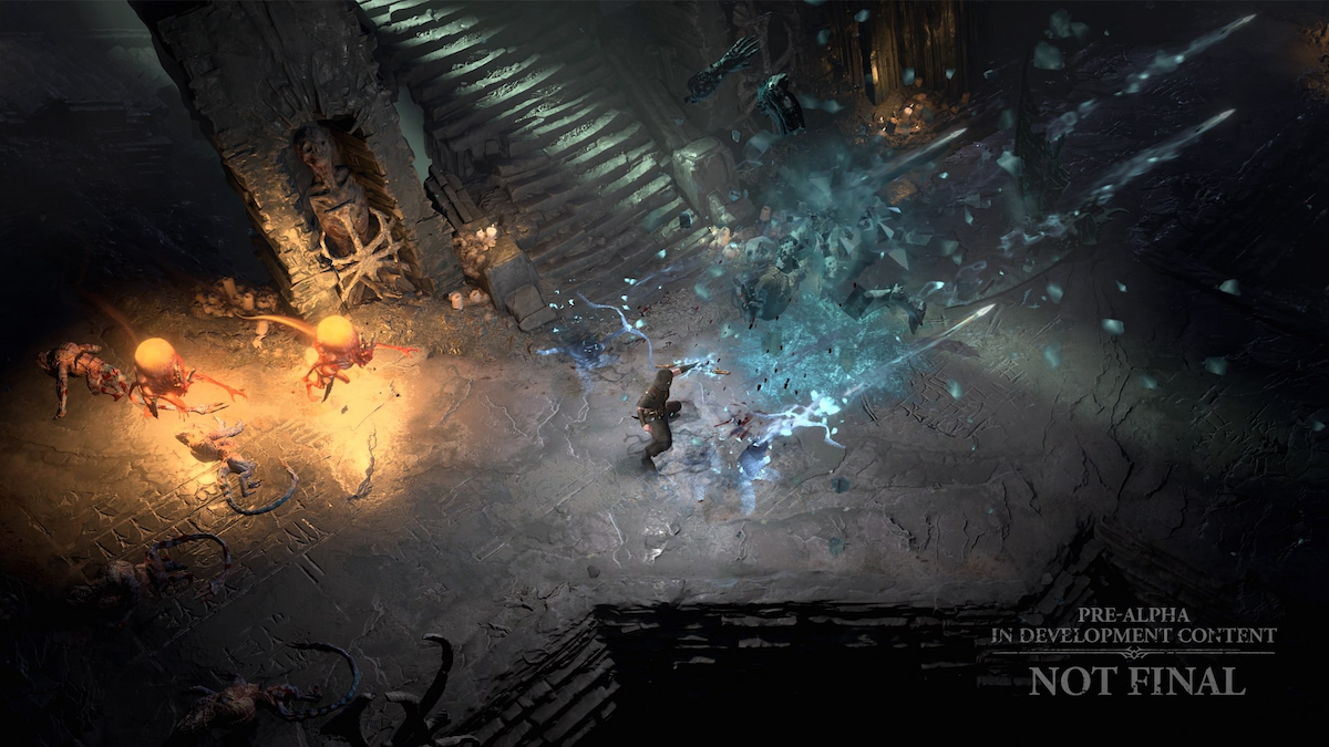 Игрок в Diablo 4 атакует группу врагов
