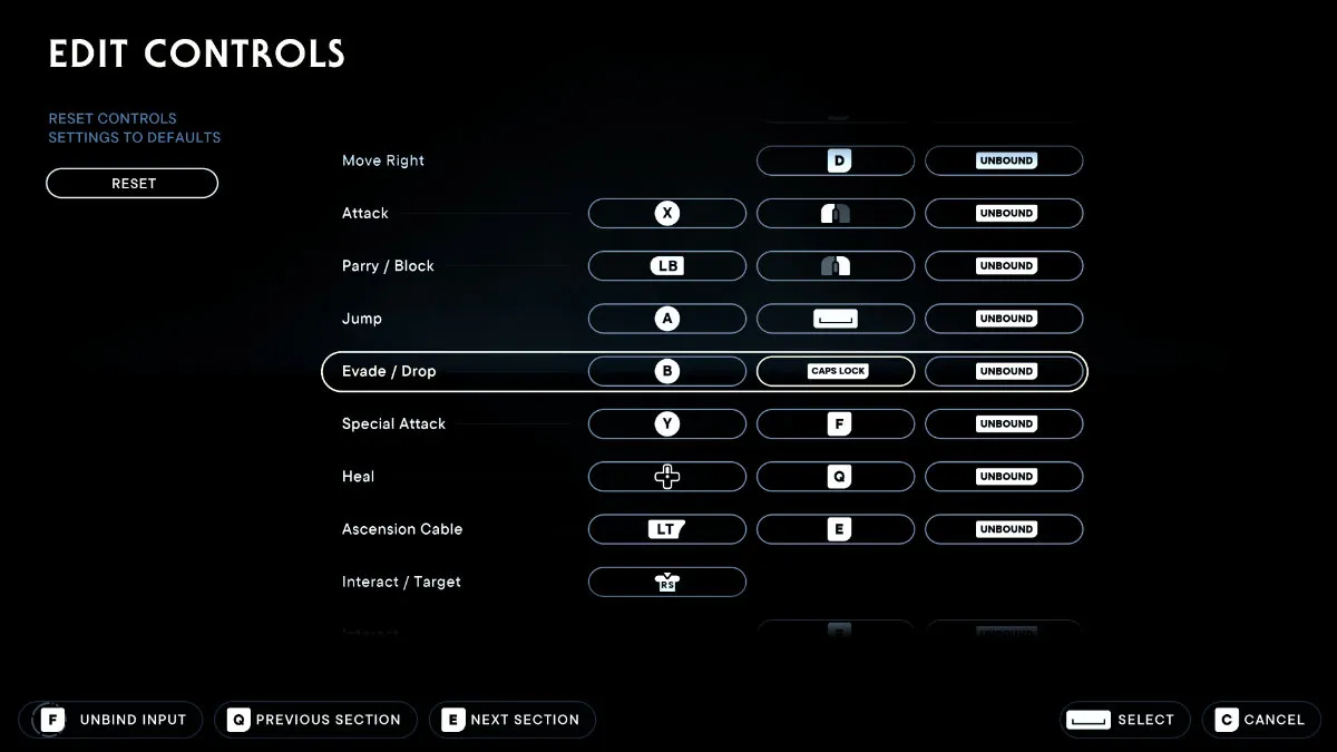 Star Wars Jedi Survivor Лучшие настройки контроллера и рекомендации по сочетанию клавиш Клавиатура мыши