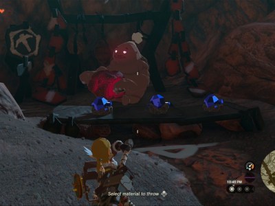 Totk Throwing A Cobble Crusher At A Goron