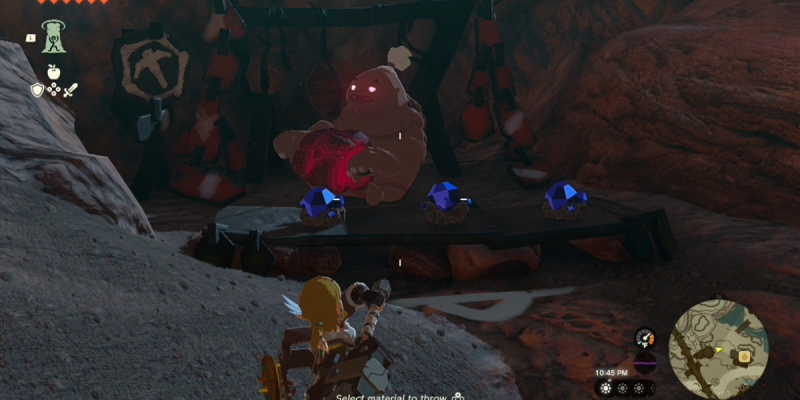 Totk Throwing A Cobble Crusher At A Goron