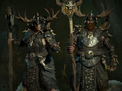 A masculine and feminine Druid stood by-side in Diablo 4