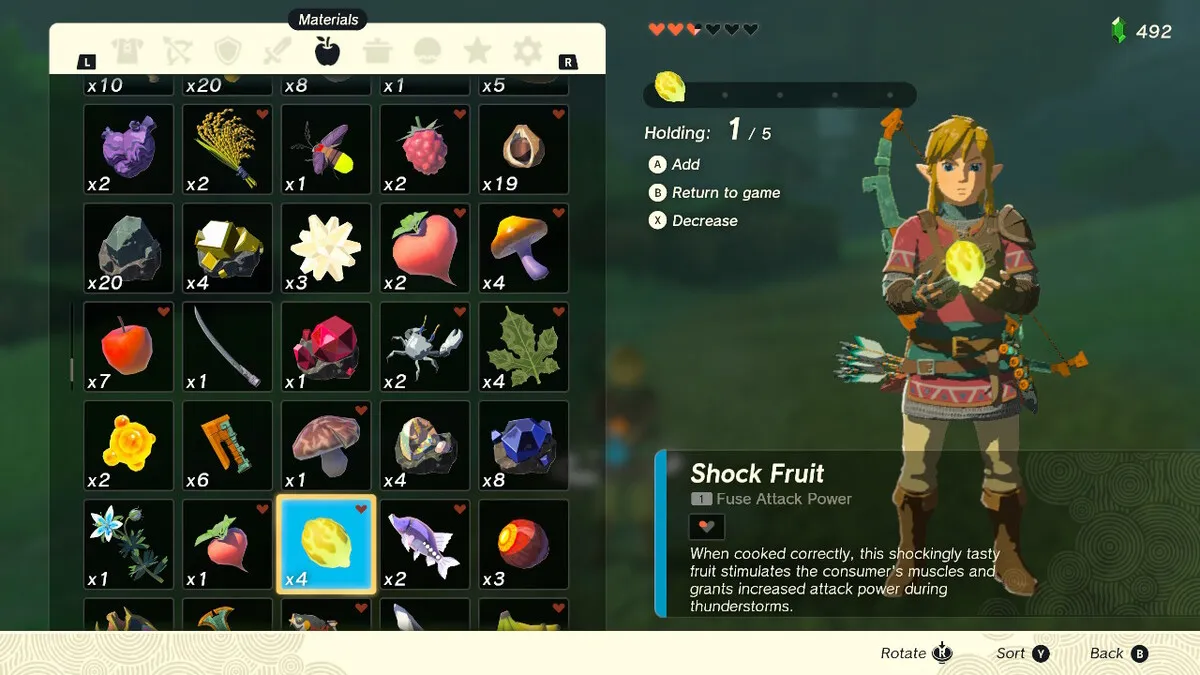 Zelda Tears Of The Kingdom Los mejores accesorios de flecha Shock Fruit