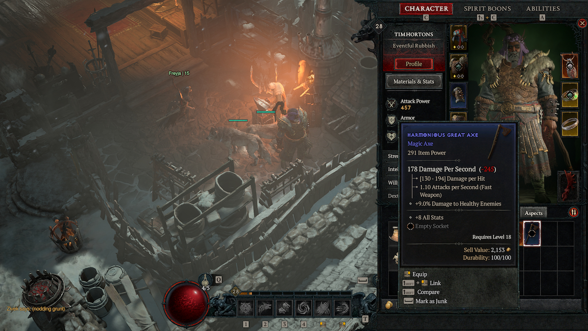 Diablo 4 с открытым экраном Inventroy