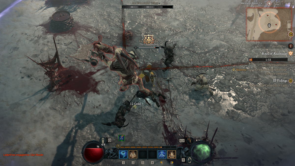 Игрок в Diablo 4 сражается с ордой врагов