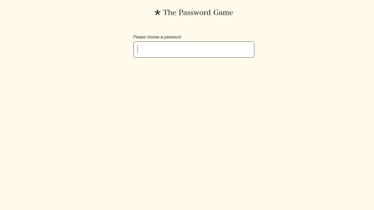 Password Game Starting Screen