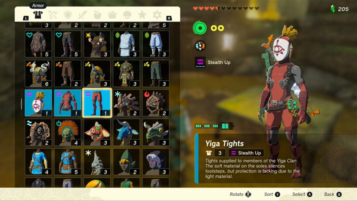 Totk Earthwake Link vestido con el conjunto del clan Yiga